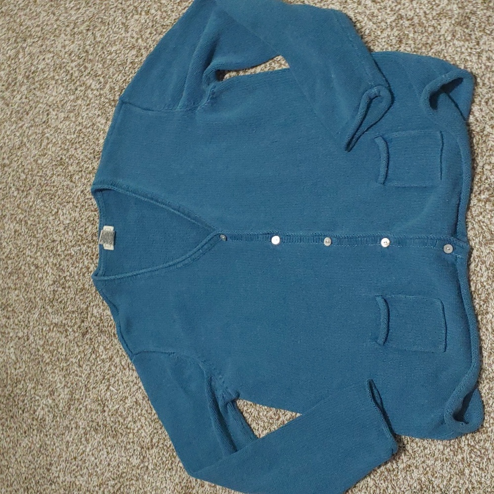 VTG L.L. Bean Women's Cardigan Silk Cotton Blend Teal Blue Size XL